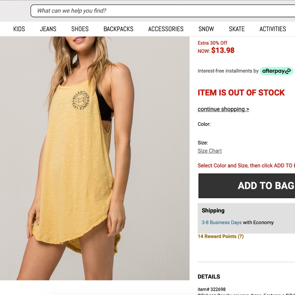 ISO Billabong Beachy Dress, size XS-S! (DON'T BUY)